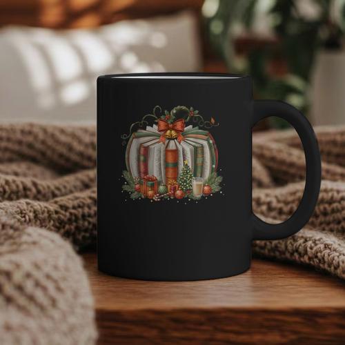 Christmas Book Pumpkin Reading Holiday Lovers Teacher Graphic Print Coffee Mug - Bookorys