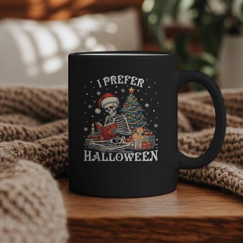 Christmas Outfit I Prefer Halloween Book Reading Skeleton Graphic Print Coffee Mug - Bookorys UK