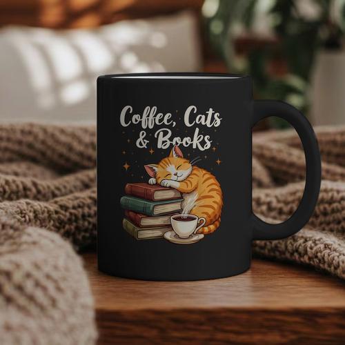 Coffee Cats & Books Lover For Women & Girls Coffee Graphic Print Coffee Mug - Bookorys AU