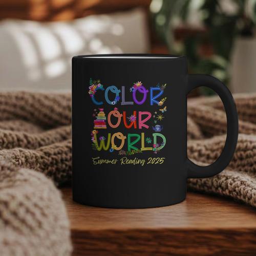 Color Our World Summer Reading 2025 Boho Wildflower Book Graphic Print Coffee Mug - Bookorys CA