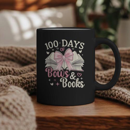 Coquette 100 Days Of Bows Books Reading 100th Day Of School Graphic Print Coffee Mug - Bookorys