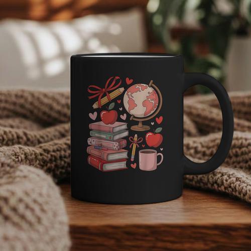 Coquette Teacher School Supplies Bows Books Globe Apple Cute Graphic Print Coffee Mug - Bookorys