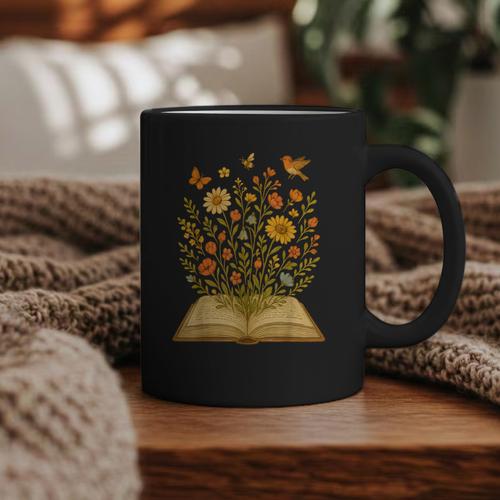 Cottagecore Enchanting Open Vintage Book Wildflowers Bloomin Graphic Print Coffee Mug - Bookorys