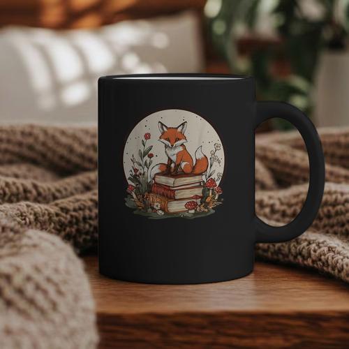 Cottagecore Fox With Books Graphic Print Coffee Mug - Bookorys AU