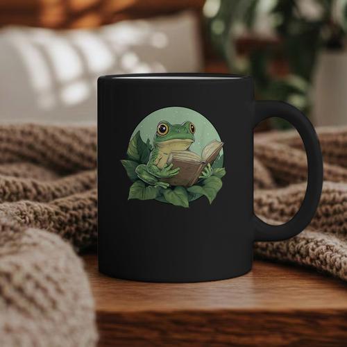 Cottagecore Frog Reading a Book Graphic Print Coffee Mug - Bookorys