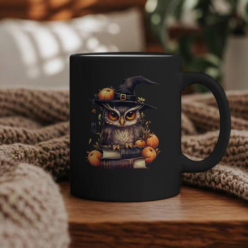 Cottagecore Owl Witch Hat On Book Pumpkin Halloween Costume Graphic Print Coffee Mug - Bookorys UK