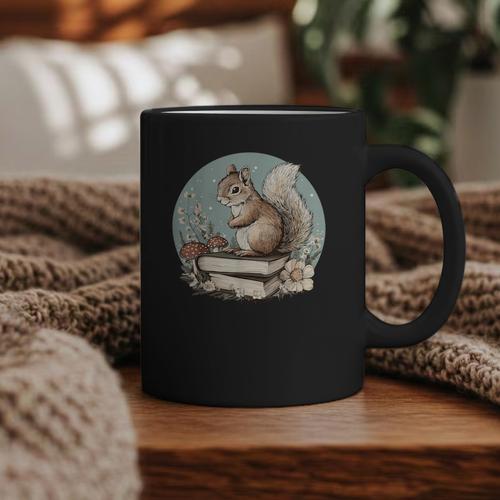 Cottagecore Squirrel With Books Graphic Print Coffee Mug - Bookorys UK