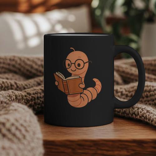 Cute Bookworm Worm Reading Book Glasses Nerdy Graphic Print Coffee Mug - Bookorys DE