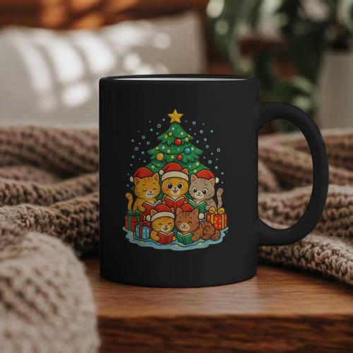 Cute Cats Reading Books Christmas Tree Graphic Print Coffee Mug - Bookorys AU