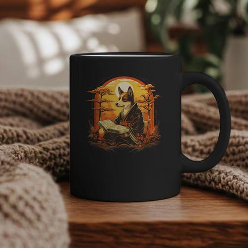 Cute Corgi Dog In Japanese Kimono With Book Men Women Girls Kids Graphic Print Coffee Mug - Bookorys AU