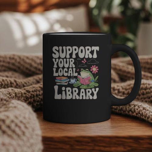 Cute Frog Support Your Local Library Librarian Book Lover Graphic Print Coffee Mug - Bookorys AU