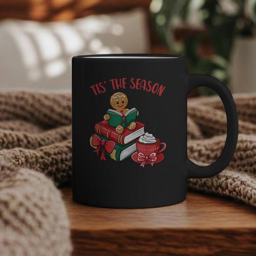 Cute Gingerbread Man Reading Book Nerd Christmas Bookish Graphic Print Coffee Mug - Bookorys CA