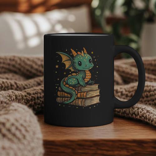 Cute Kawaii Dragon Fantasy Book Lover Book Nerd Graphic Print Coffee Mug - Bookorys