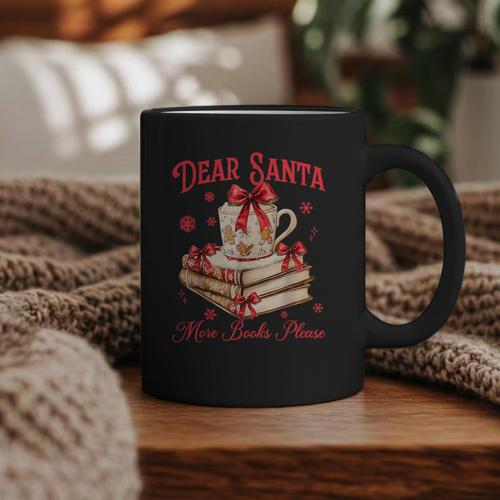 Dear Santa More Books Please Coquette Bow Books Christmas Graphic Print Coffee Mug - Bookorys
