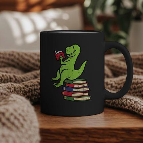 Dino Reading Read Reading Librarian Book Men Boys Kids Graphic Print Coffee Mug - Bookorys