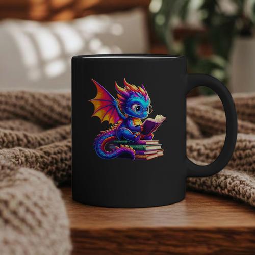 Dragon Reading a Book Bookworm Book Lover Graphic Print Coffee Mug - Bookorys AU