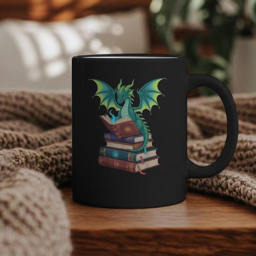 Dragon Reading Books Fantasy Lovers Mythical Creatures Graphic Print Coffee Mug - Bookorys UK