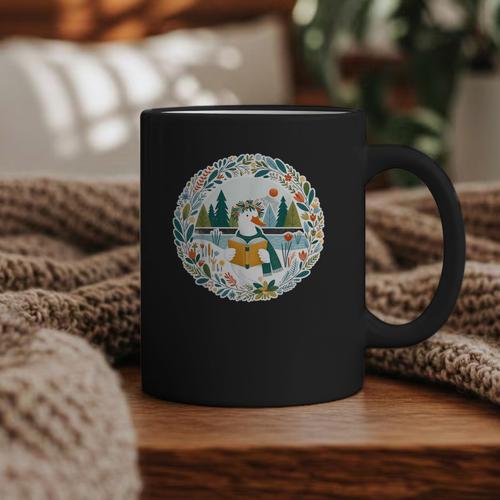 Duck Wilderness Book Reading Illustration Floral Graphic Print Coffee Mug - Bookorys AU