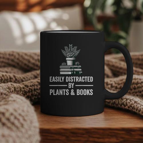 Easily Distracted By Plants & Books Plant Book Lover Graphic Print Coffee Mug - Bookorys