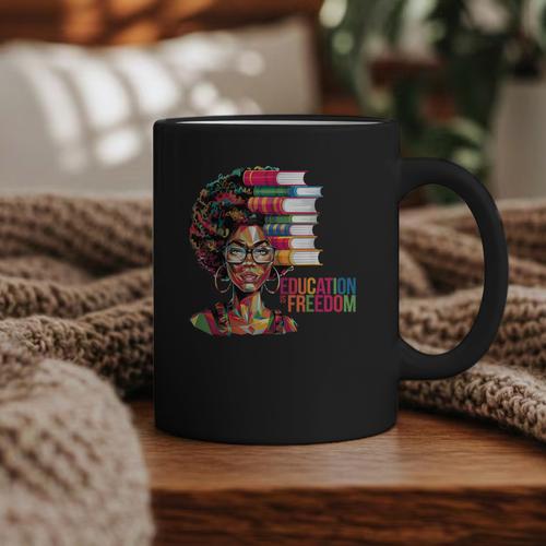 Education Is Freedom History Month Teacher Books Afro Graphic Print Coffee Mug - Bookorys CA