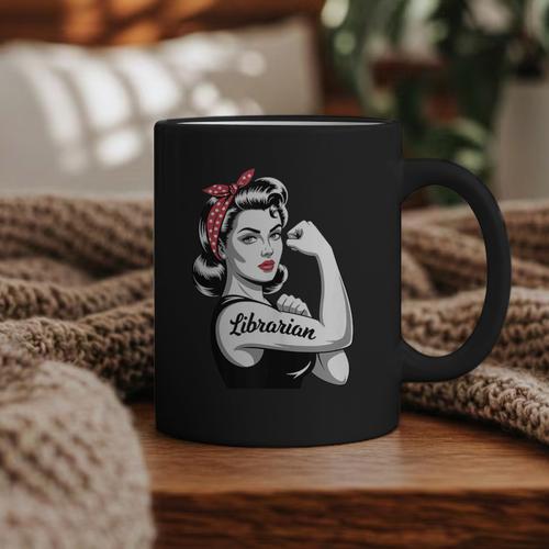 Female Librarian Rosie Riveter Book Guardian Woman Graphic Print Coffee Mug - Bookorys