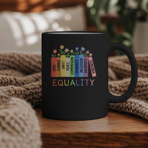 Floral Book Equality Human Rights Social Justice Peace Love Graphic Print Coffee Mug - Bookorys