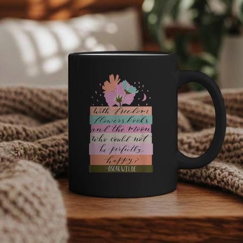 With Freedom Flowers Books And The Moon Graphic Print Coffee Mug - Bookorys CA