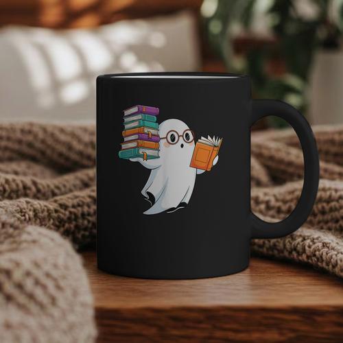 Ghost Reading Books Halloween Library Graphic Print Coffee Mug - Bookorys AU