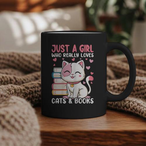 Girl Who Loves Cats And Books Cute Graphic Print Coffee Mug - Bookorys