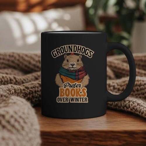 Groundhogs Prefer Books Over Winter February Graphic Print Coffee Mug - Bookorys