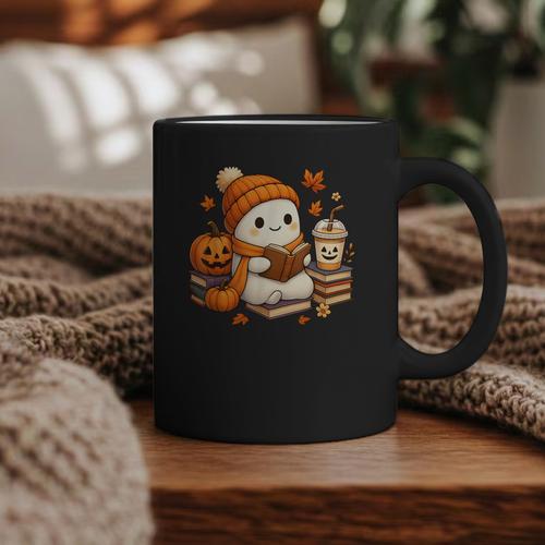 Halloween Ghost Reading Book Lovers Coffee Girl Women Graphic Print Coffee Mug - Bookorys UK