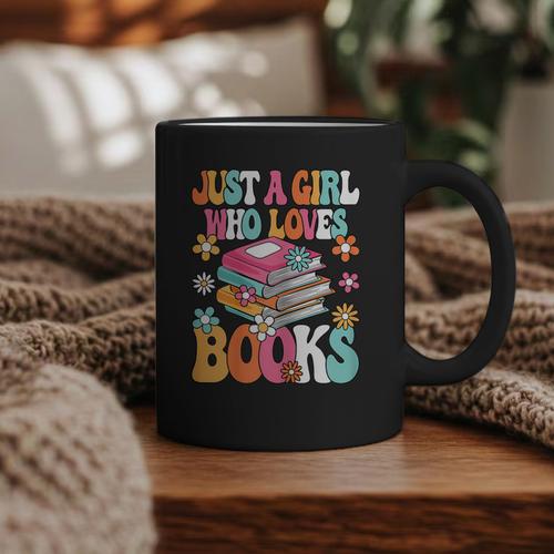 Just A Girl Who Loves Books Reading Cute Bookworm Girls Kids Graphic Print Coffee Mug - Bookorys
