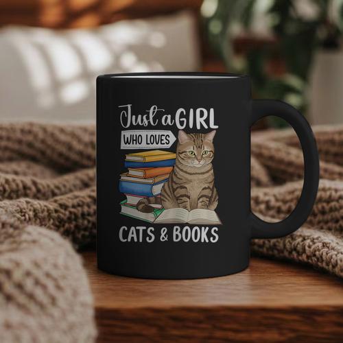 Just a Girl Who Loves Cats And Books Graphic Print Coffee Mug - Bookorys DE