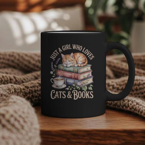 Just A Girl Who Loves Cats And Books Reading Librarian Graphic Print Coffee Mug - Bookorys