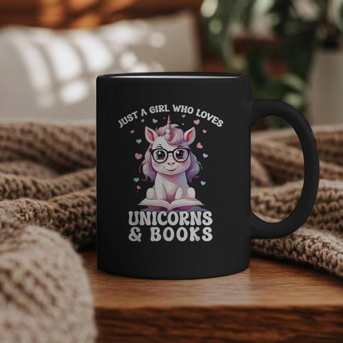 Just a Girl Who Loves Unicorns & Books Bookish Unicorn Love Graphic Print Coffee Mug - Bookorys CA