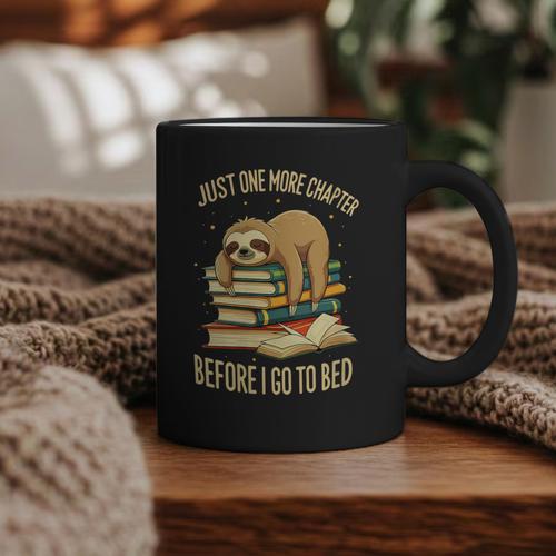 Just One More Chapter Sloth Sleeping On Books Reading Graphic Print Coffee Mug - Bookorys