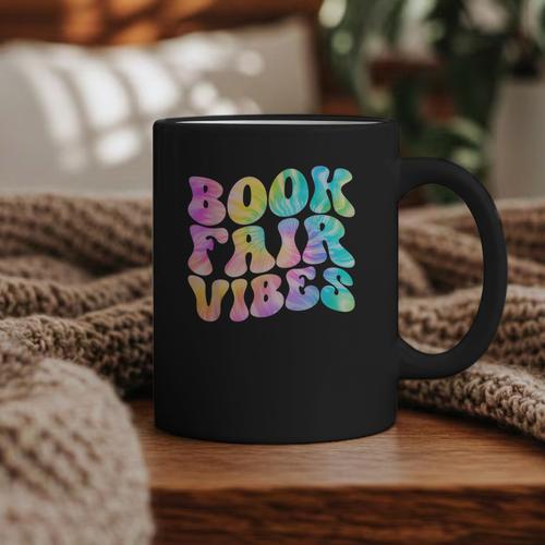 Library Book Fair Vibe Tie Dye School Reading Nostalgic Graphic Print Coffee Mug - Bookorys