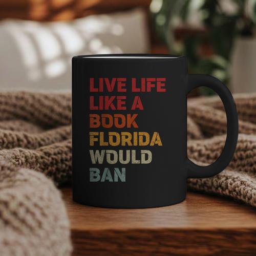 Live Life Like A Book Florida Would Ban Vintage Pride Month Graphic Print Coffee Mug - Bookorys CA