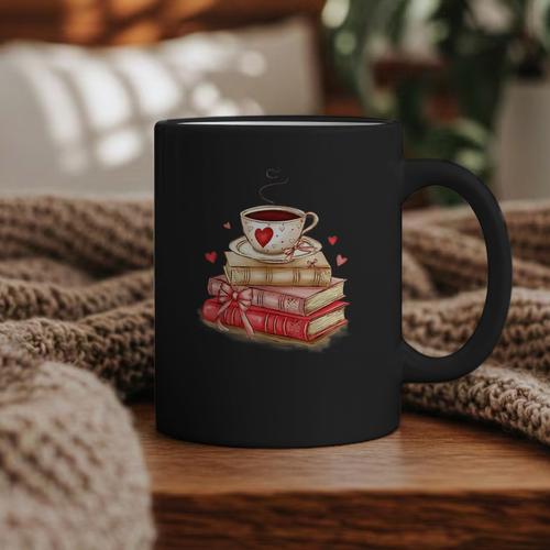 Love Book Coffee Heart Coquette Bow Valentines Day Graphic Print Coffee Mug - Bookorys