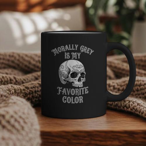 Morally Grey Is My Favorite Color Bookish Skull Graphic Print Coffee Mug - Bookorys