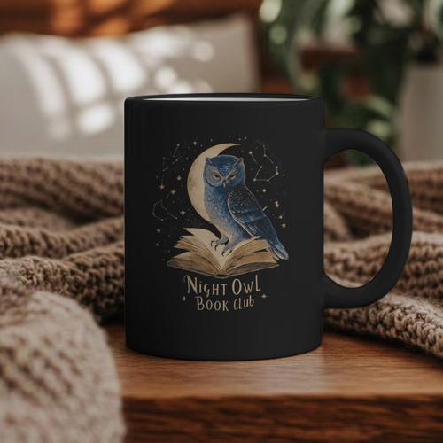Night Owl Book Club Crescent Moon Late Night Reading Graphic Print Coffee Mug - Bookorys UK