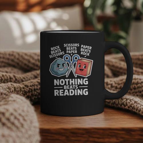 Nothing Beats Reading Rock Paper Scissors Book Lover Graphic Print Coffee Mug - Bookorys