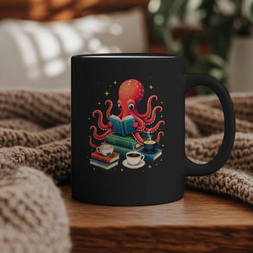 Octopus Reading Books Tea Coffee Graphic Print Coffee Mug - Bookorys AU
