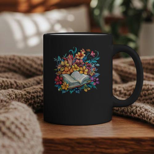 Open Book With Colorful Floral Reading Magic Graphic Print Coffee Mug - Bookorys