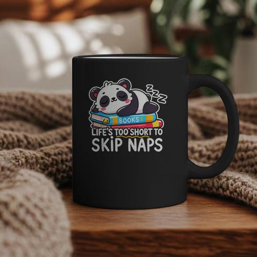 Panda Napping On Books Life’s Too Short To Skip Naps Graphic Print Coffee Mug - Bookorys CA