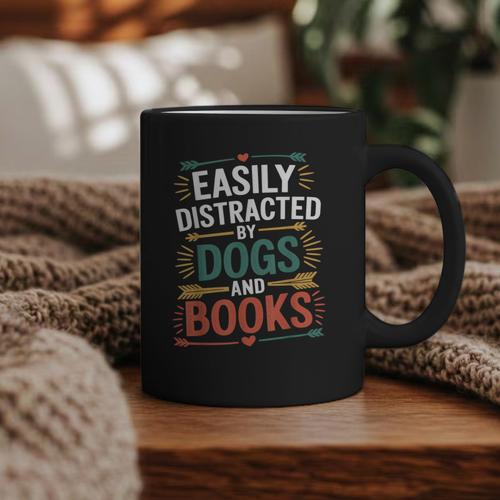 Pet Lover Joke Easily Distracted By Dogs And Books Men Graphic Print Coffee Mug - Bookorys CA