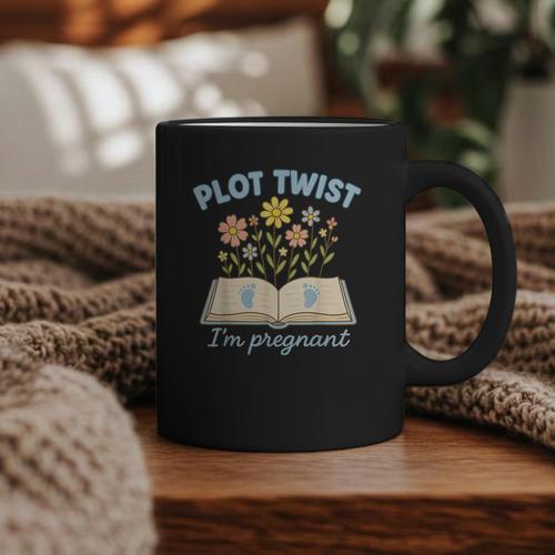 Plot Twist I'm Pregnant Literary Pregnancy Announcement Book Graphic Print Coffee Mug - Bookorys