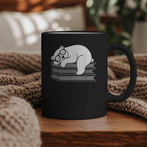 Polar Bear Reading Book Pajama Sleep Graphic Print Coffee Mug - Bookorys