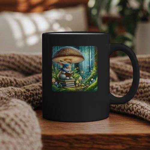 Rabbit Reading Book Under Large Mushroom Easter Bandana Graphic Print Coffee Mug - Bookorys AU