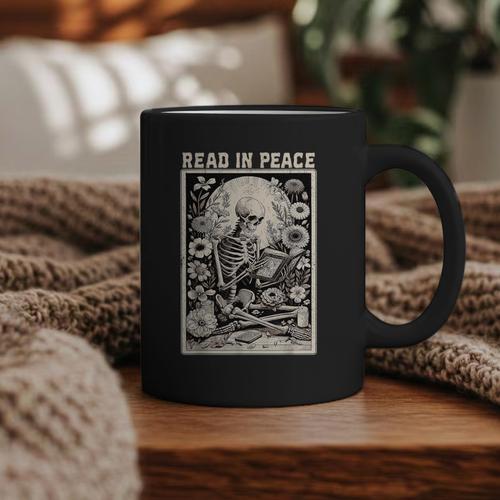 Read In Peace Skeleton Book Lover Bookworm Book Graphic Print Coffee Mug - Bookorys